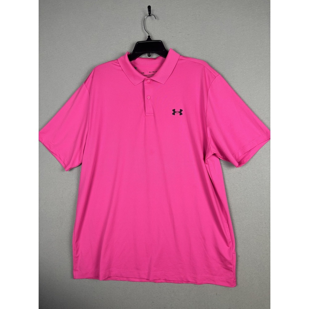 Under Armour Polo Shirt Mens XL Pink Performance Golf Loose Fit Stretch Knit